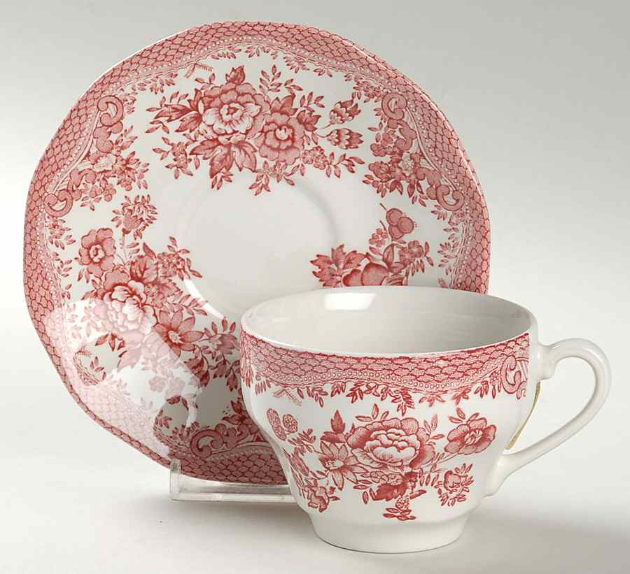 Asiatic Pheasants Pink (Enoch) Flat Cup & Saucer Set by Wedgwood-1