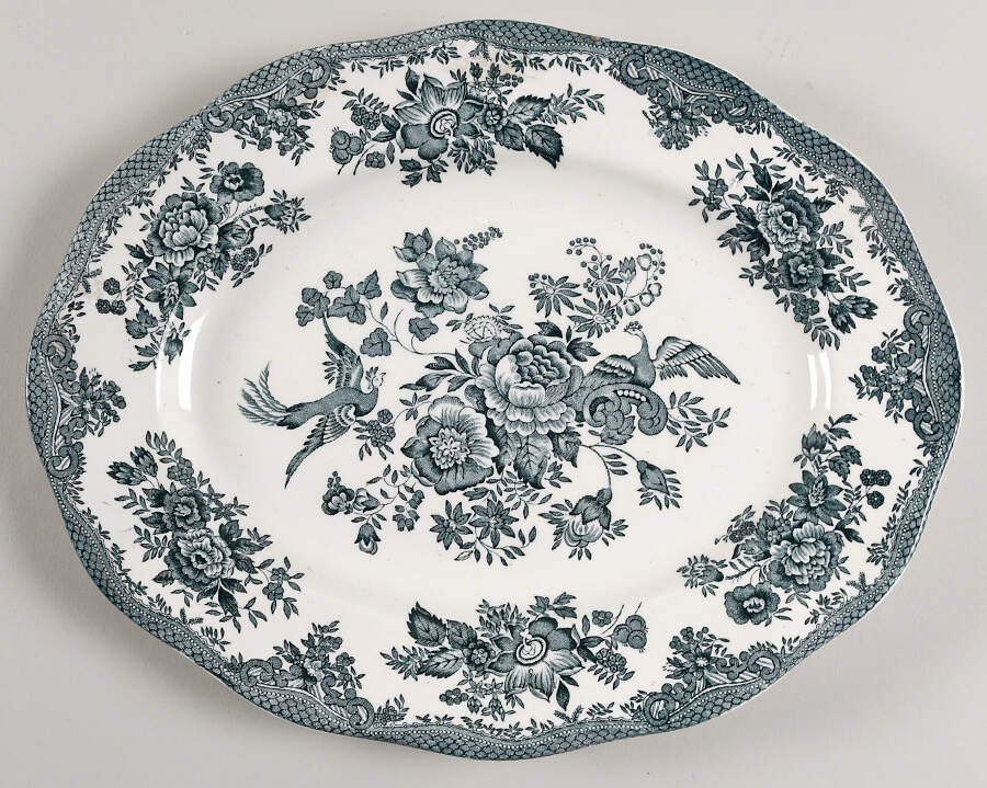 Asiatic Pheasants Teal 12" Oval Serving Platter by Wedgwood-1