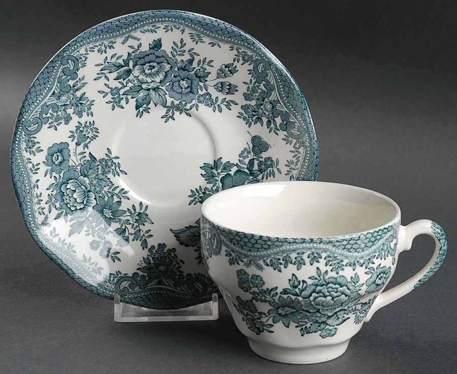 Asiatic Pheasants Teal Flat Cup & Saucer Set by Wedgwood-1