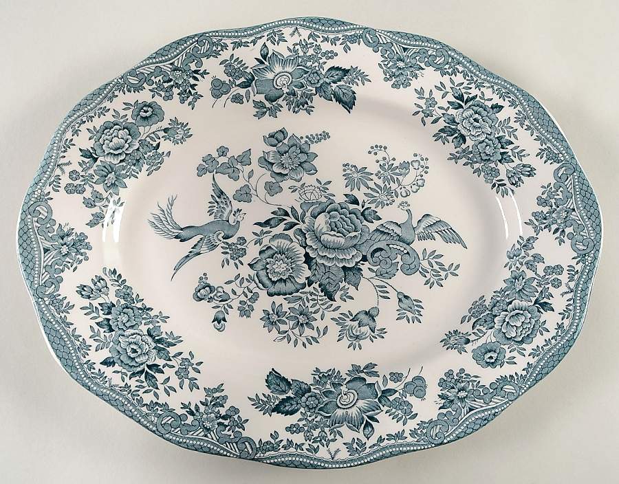 Asiatic Pheasants Teal 14" Oval Serving Platter by Wedgwood-1