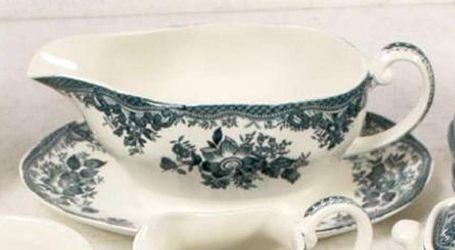 Asiatic Pheasants Teal Gravy Boat & Underplate by Wedgwood-1