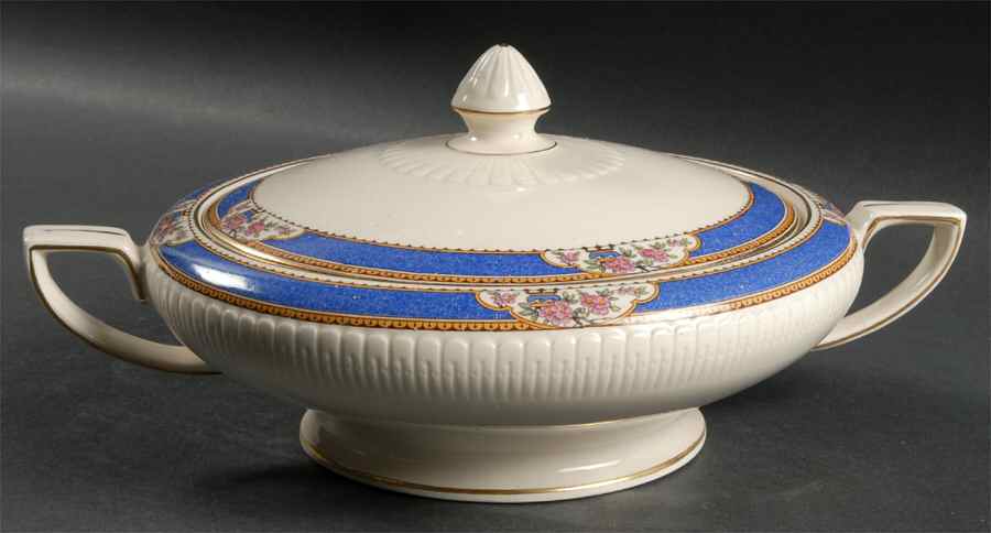 Astor (Flowers On Border, Older) Round Covered Vegetable by Wedgwood-1