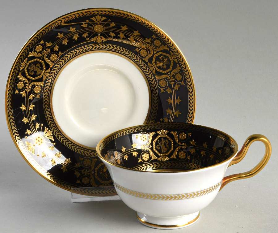 Astbury Black Peony Shape Footed Cup & Saucer Set by Wedgwood-1