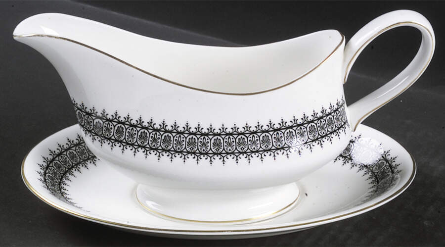 Astor Black On White (Newer) Gravy Boat & Underplate by Wedgwood-1