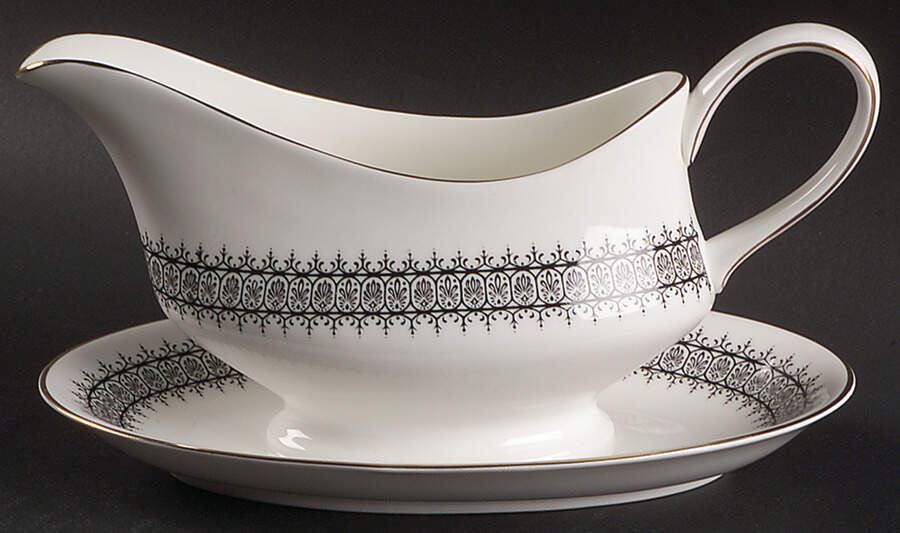 Astor Black On White (Newer) Gravy Boat with Attached Underplate by Wedgwood-1