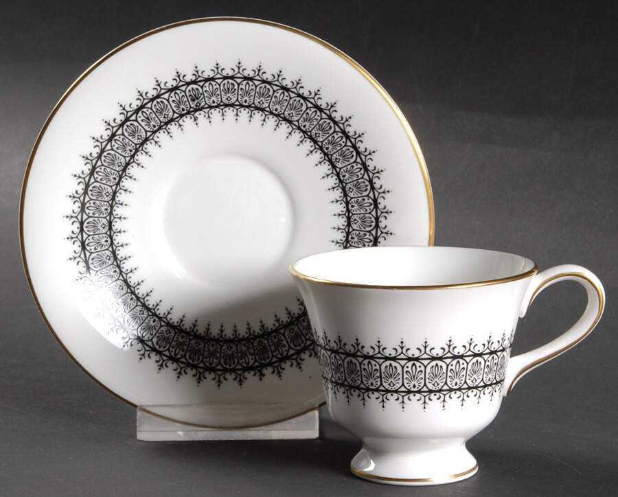 Astor Black On White (Newer) Footed Demitasse Cup & Saucer Set by Wedgwood-1