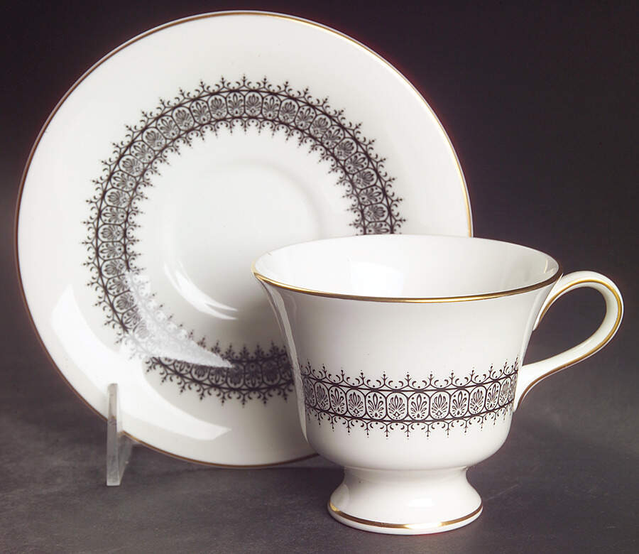 Astor Black On White (Newer) Footed Cup & Saucer Set by Wedgwood-1