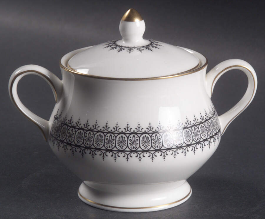 Astor Black On White (Newer) Sugar Bowl & Lid by Wedgwood-1