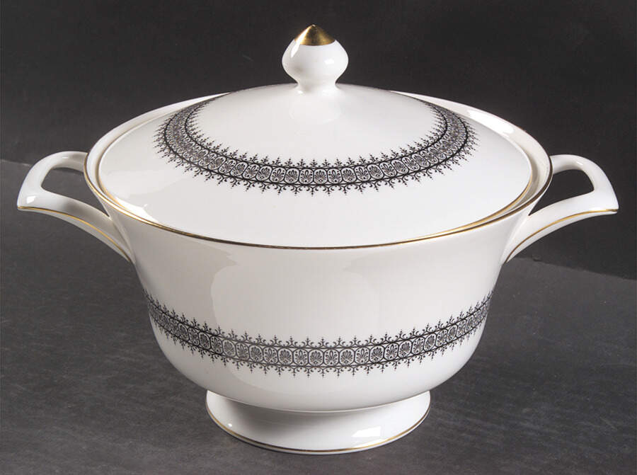 Astor Black On White (Newer) Round Covered Vegetable by Wedgwood-1