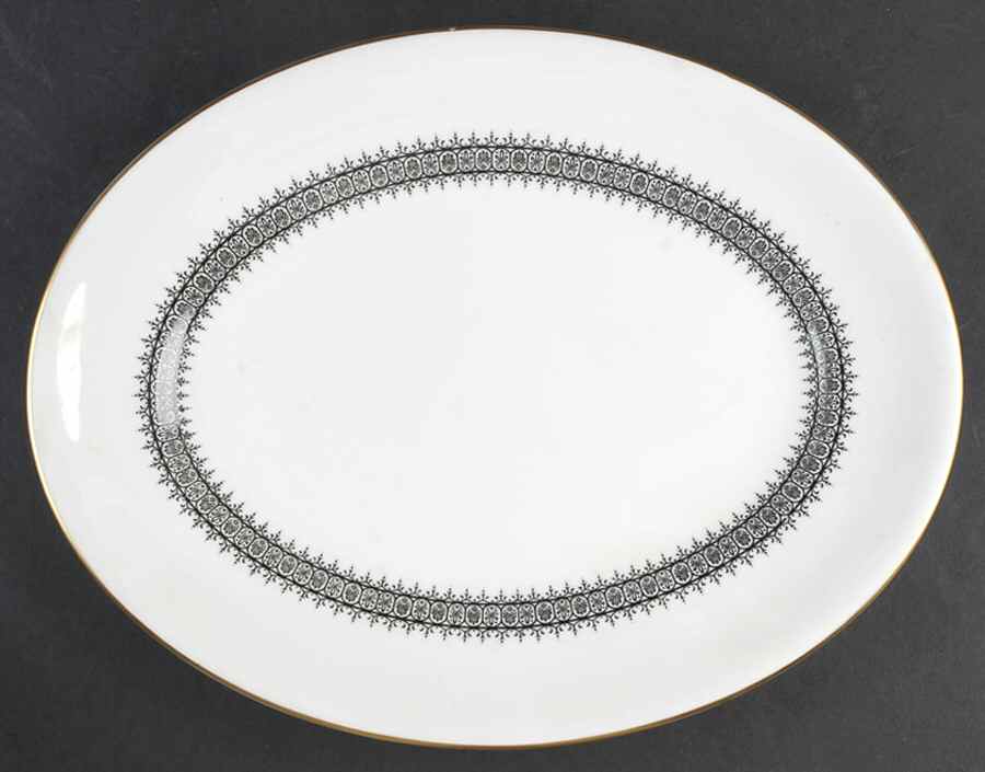 Astor Black On White (Newer) 13" Oval Serving Platter by Wedgwood-1