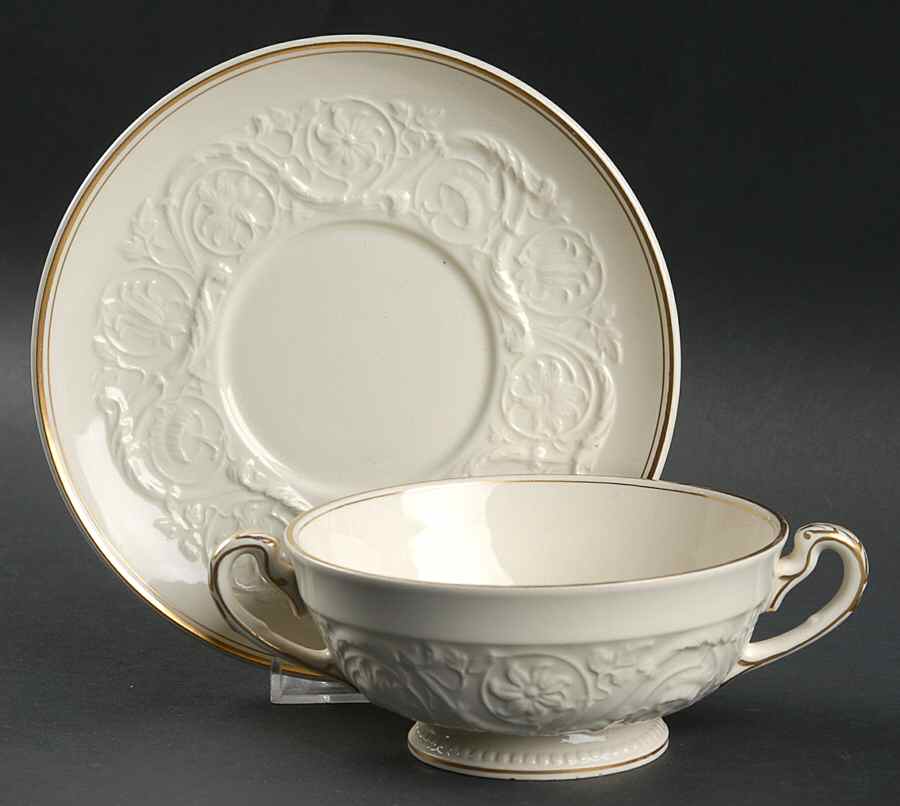 Athenian Gold Footed Cream Soup Bowl & Saucer Set by Wedgwood-1