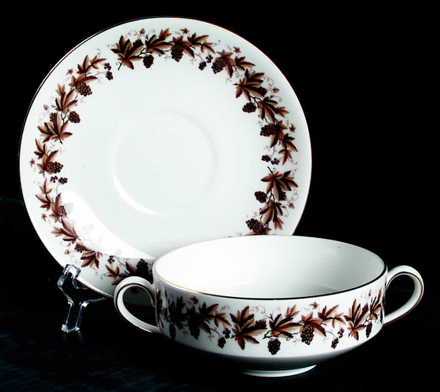 Autumn Vine (Gold Trim) Flat Cream Soup Bowl & Saucer Set by Wedgwood-1
