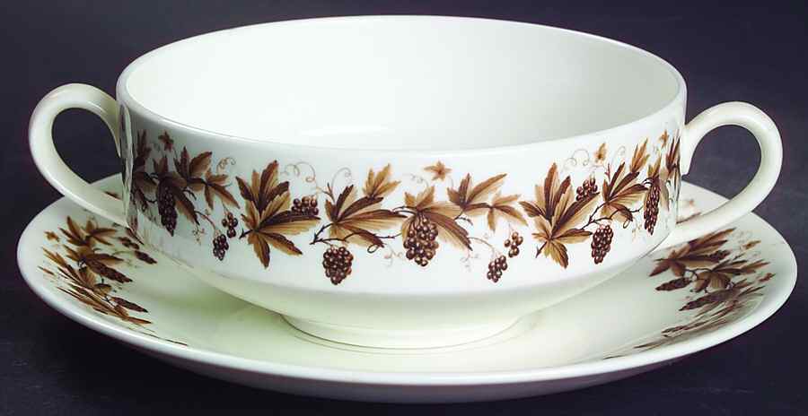 Autumn Vine (No Gold Trim) Flat Cream Soup Bowl & Saucer Set by Wedgwood-1
