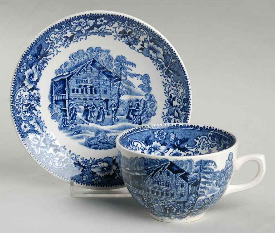 Avon Cottage Blue (Smooth) Flat Cup & Saucer Set by Wedgwood-1