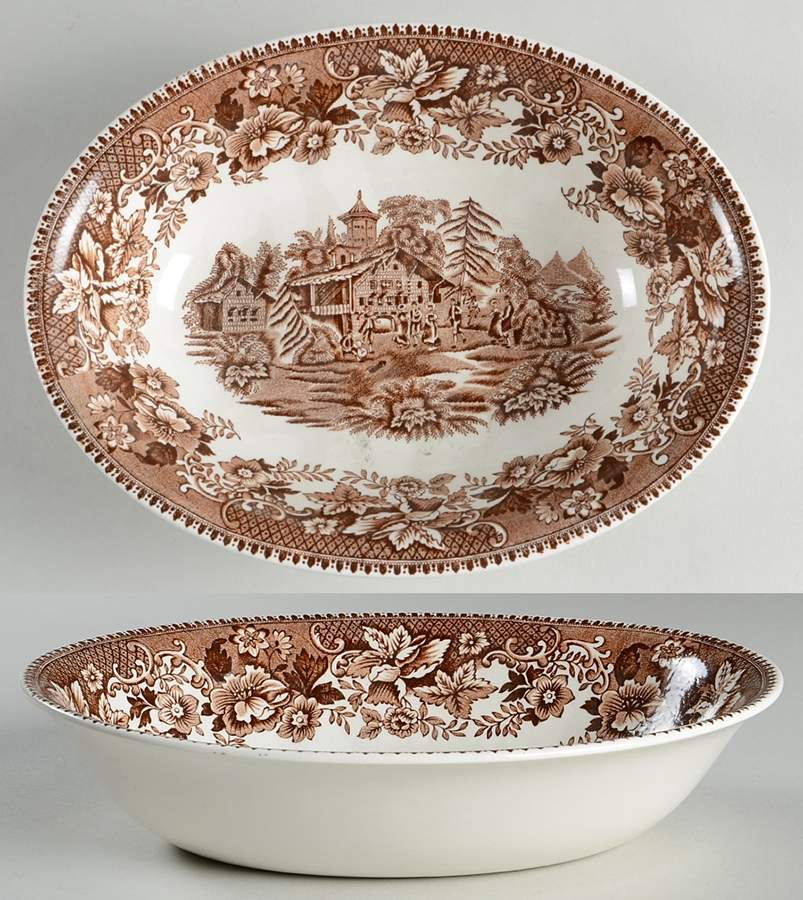 Avon Cottage Brown 9" Oval Vegetable Bowl by Wedgwood-1