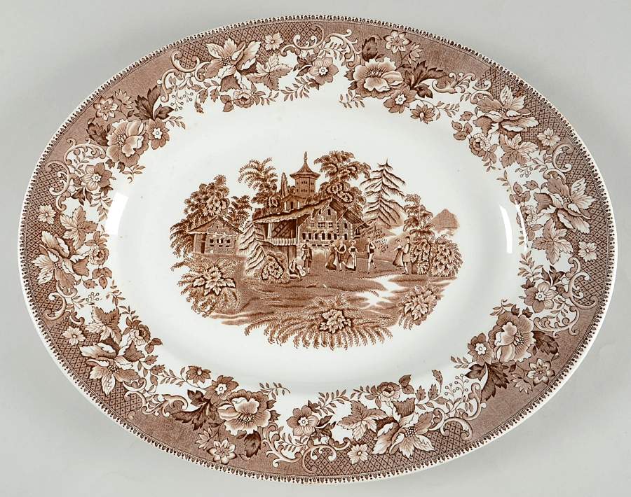 Avon Cottage Brown 16" Oval Serving Platter by Wedgwood-1