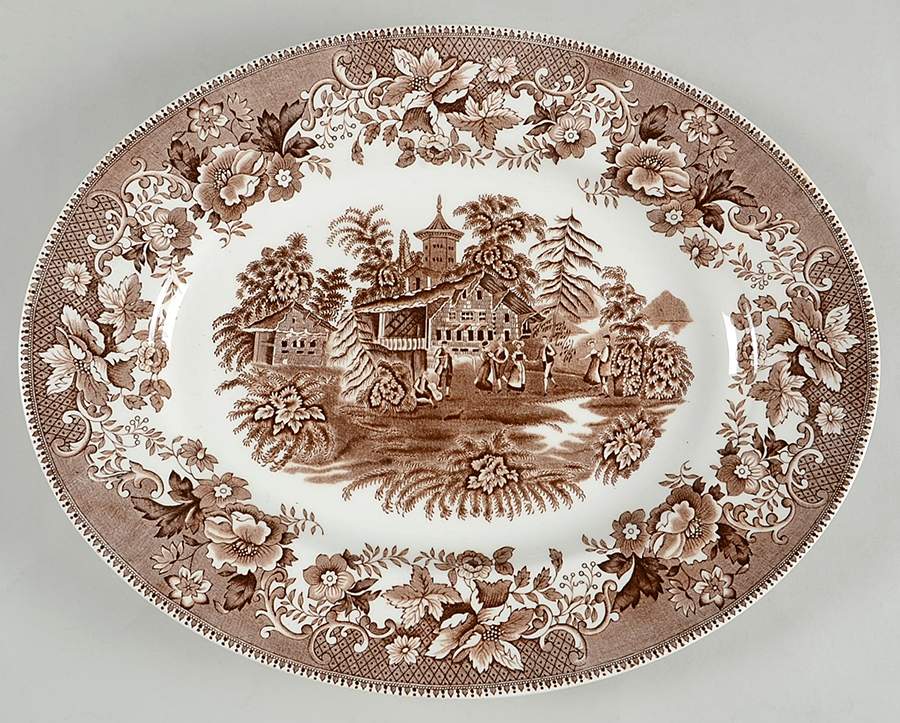 Avon Cottage Brown 14" Oval Serving Platter by Wedgwood-1