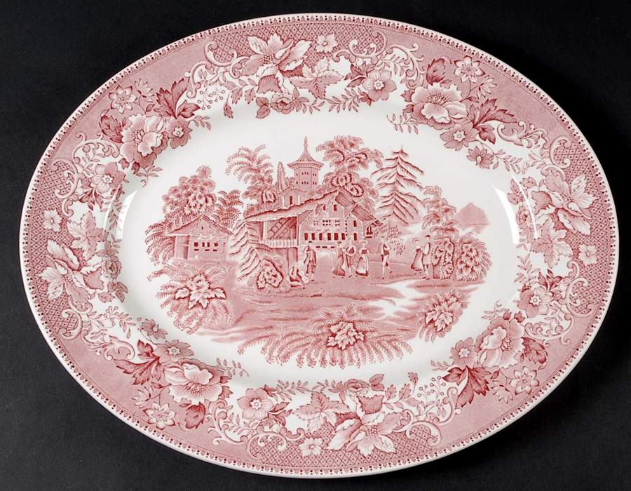 Avon Cottage Pink (Smooth) 14" Oval Serving Platter by Wedgwood-1