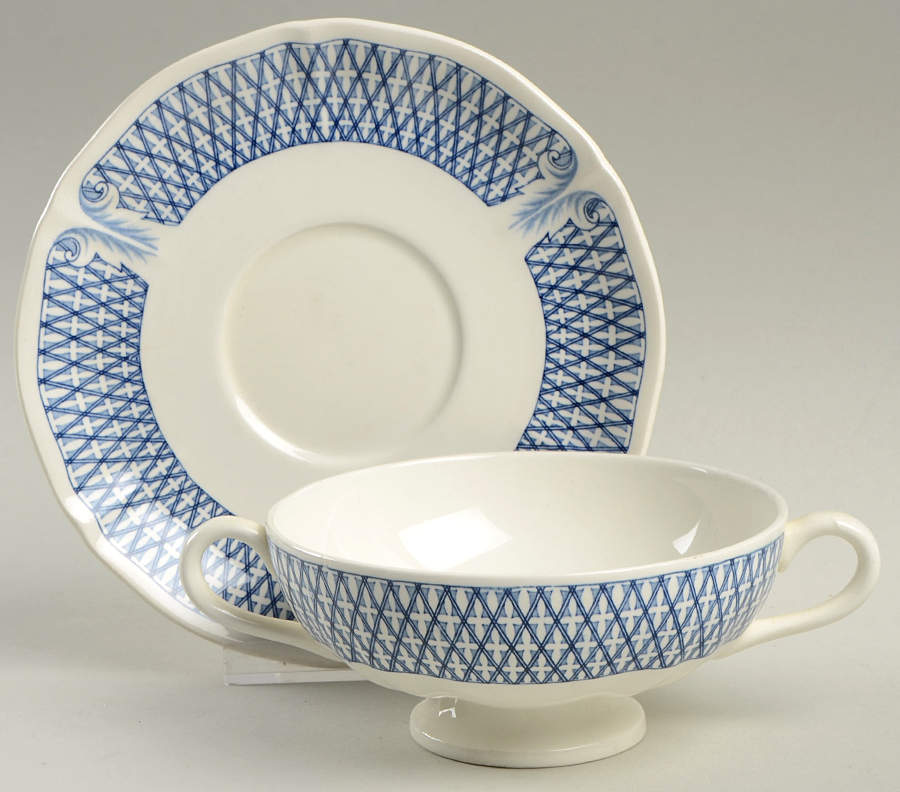 Avocado Blue Flat Cream Soup Bowl & Saucer Set by Wedgwood-1