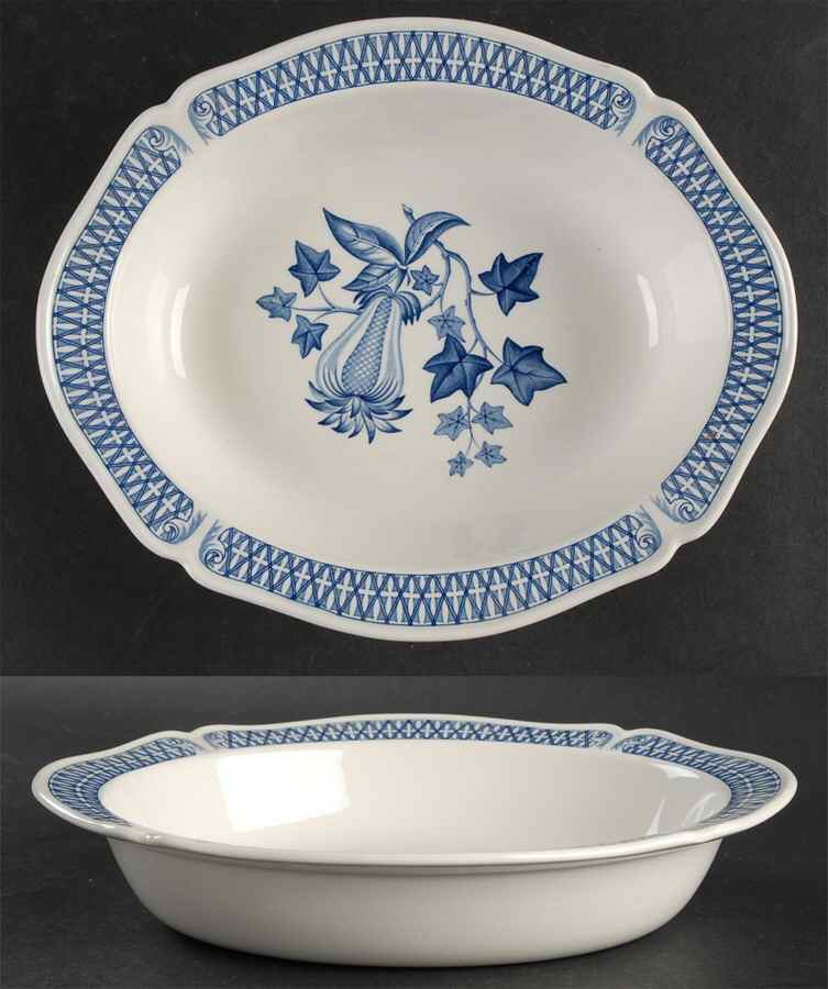 Avocado Blue 10" Oval Vegetable Bowl by Wedgwood-1