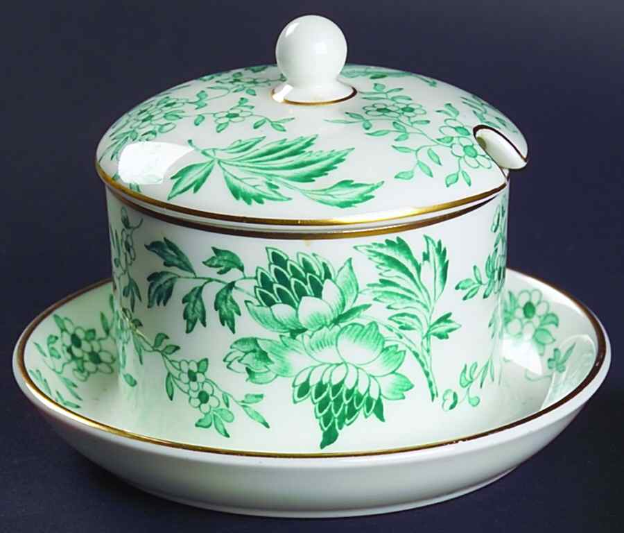 Avon Green Jam/Jelly & Lid w/Attached Underplate by Wedgwood-1