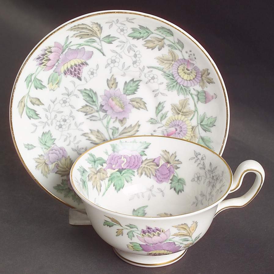 Avon Multicolor Peony Shape Footed Cup & Saucer Set by Wedgwood-1
