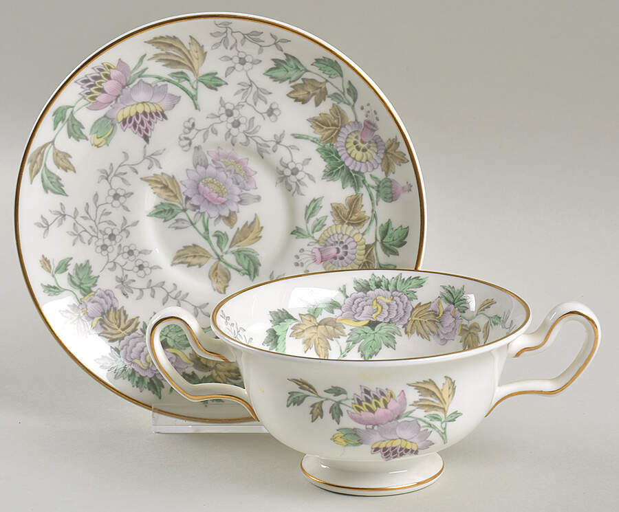 Avon Multicolor Footed Cream Soup Bowl & Saucer Set by Wedgwood-1