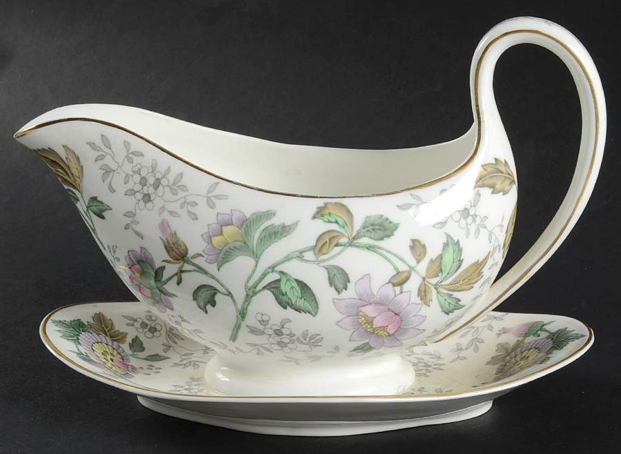 Avon Multicolor Gravy Boat with Attached Underplate by Wedgwood-1