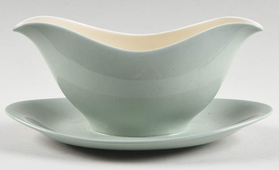 Barlaston Green Gravy Boat with Attached Underplate by Wedgwood-1