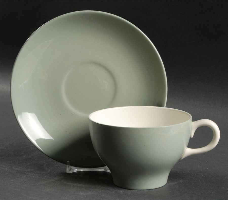 Barlaston Green Oversized Cup & Saucer Set by Wedgwood-1