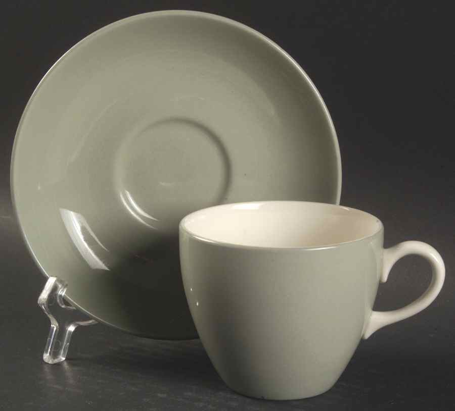Barlaston Green Flat Cup & Saucer Set by Wedgwood-1