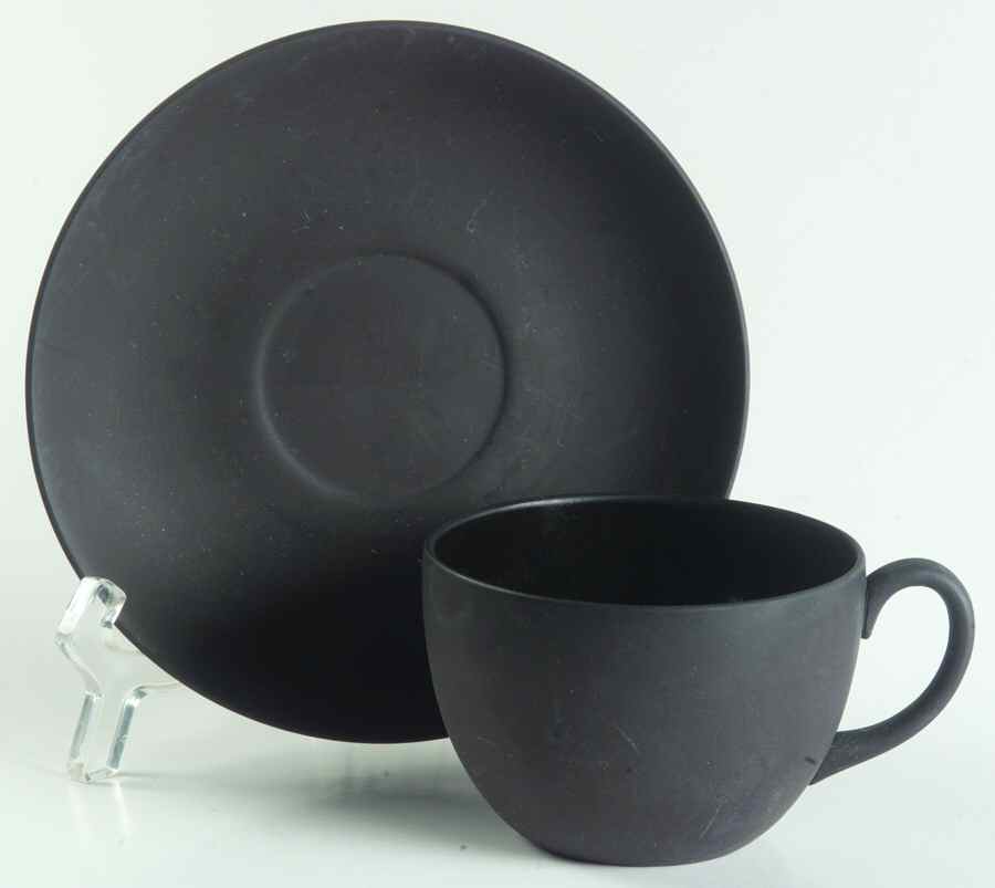 Basalt Black Flat Cup & Saucer Set by Wedgwood-1