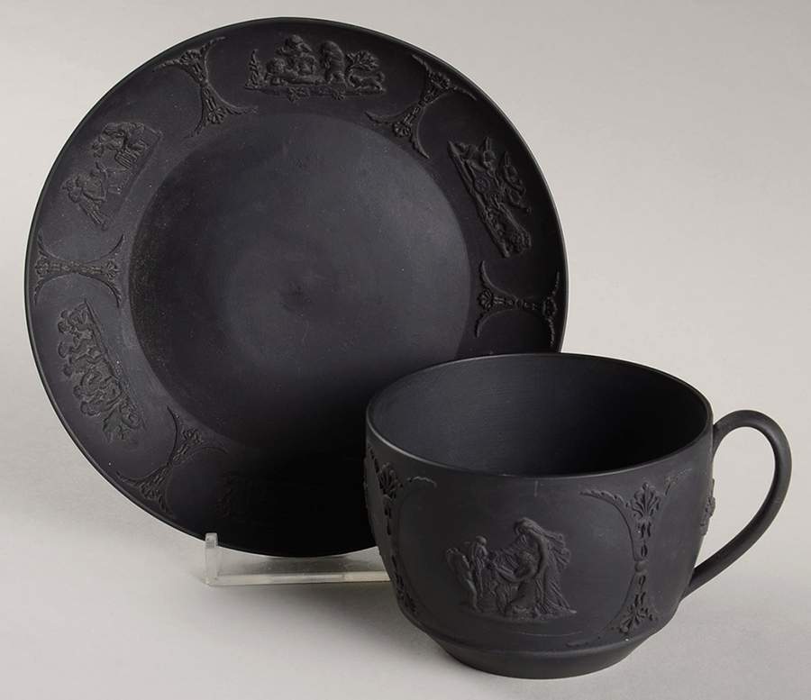 Basalt Black Flat Cup & Saucer Set by Wedgwood-1