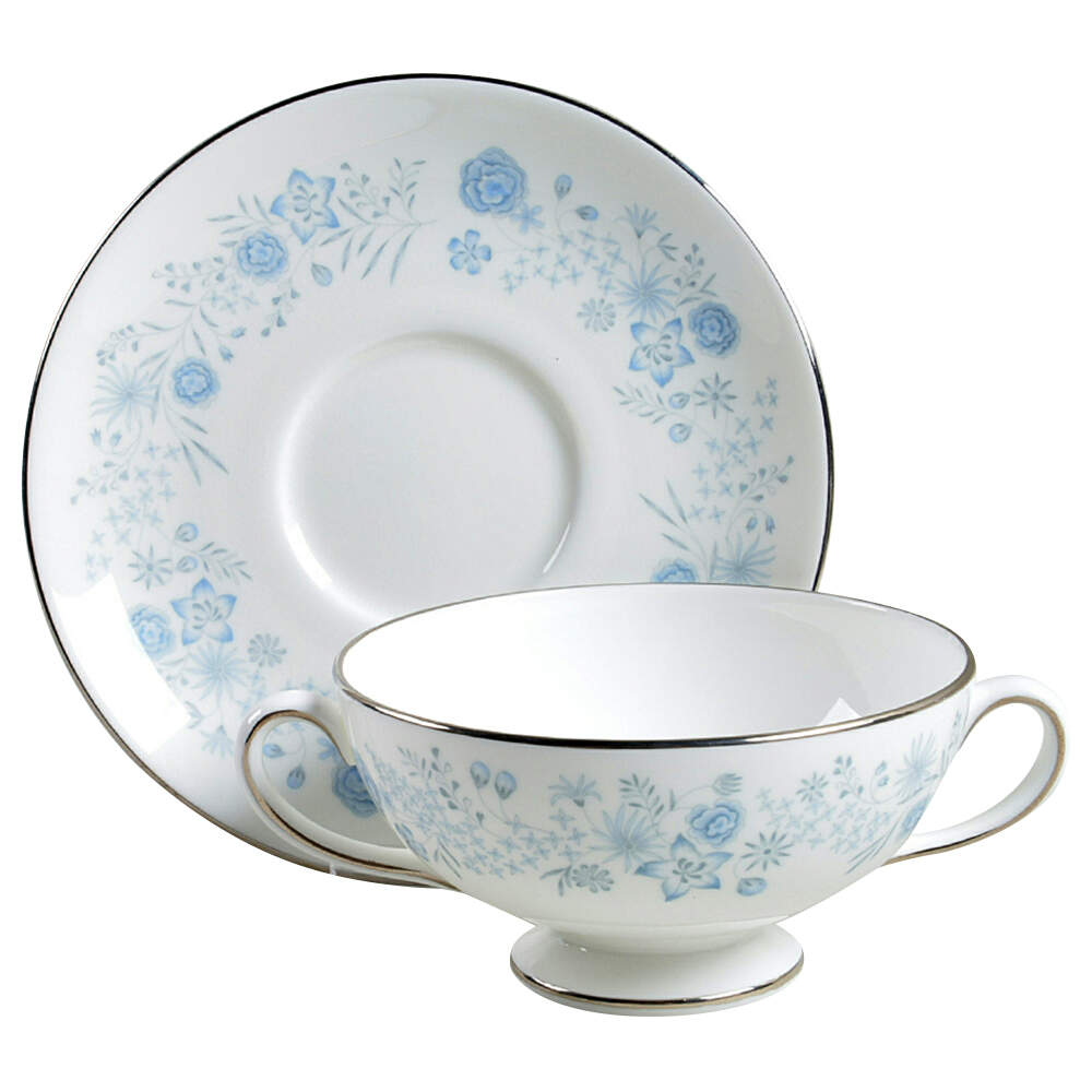 Belle Fleur Footed Cream Soup Bowl & Saucer Set by Wedgwood-1