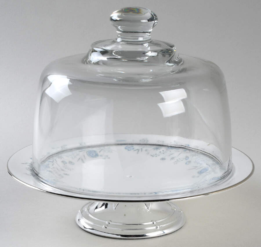 Belle Fleur 6 1/2"-7 1/2" Footed Cheese Plate w/ Glass Dome HC by Wedgwood-1