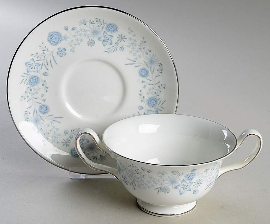 Belle Fleur Footed Cream Soup Bowl & Saucer Set by Wedgwood-1