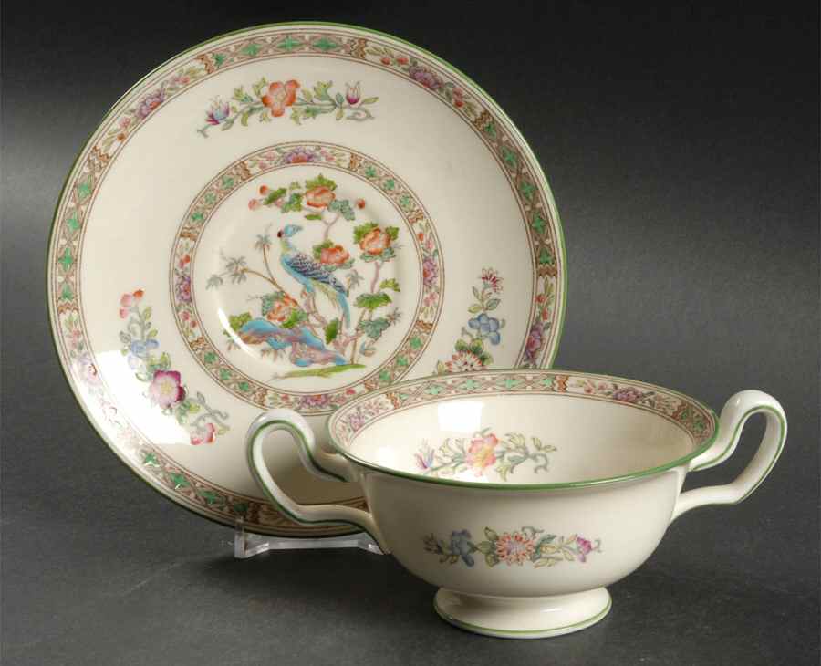 Bideford Multicolor (W1081) Footed Cream Soup Bowl & Saucer Set by Wedgwood-1