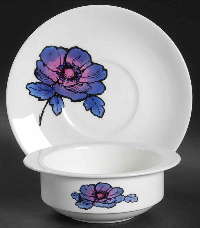 Blue Anemone Flat Cream Soup Bowl & Saucer Set by Wedgwood-1