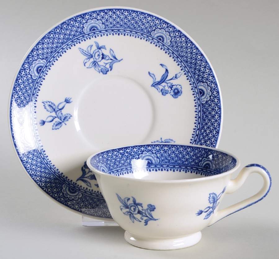 Blue Calico Footed Cup & Saucer Set by Wedgwood-1
