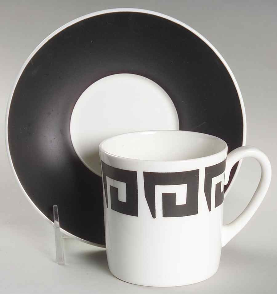Black Keystone Flat Cup & Saucer Set by Wedgwood-1
