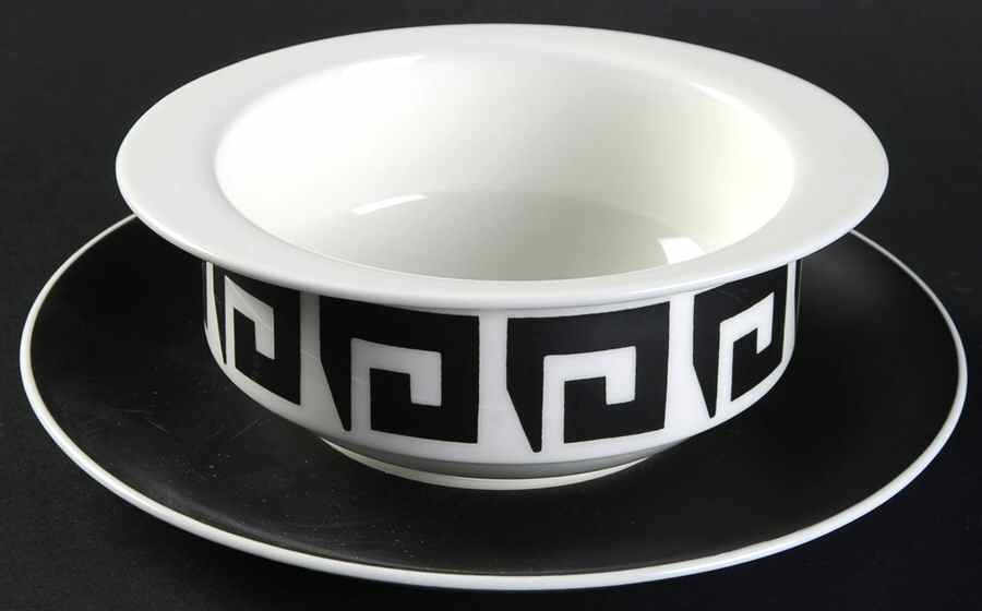 Black Keystone Flat Cream Soup Bowl & Saucer Set by Wedgwood-1