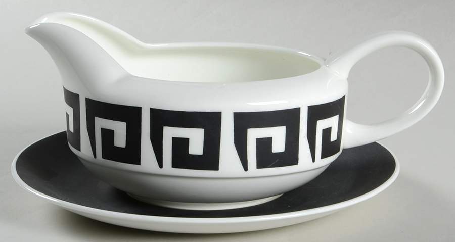 Black Keystone Round Gravy Boat & Underplate by Wedgwood-1