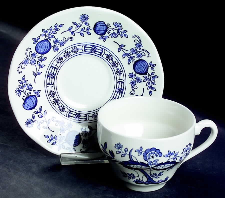 Blue Onion Flat Cup & Saucer Set by Wedgwood-1