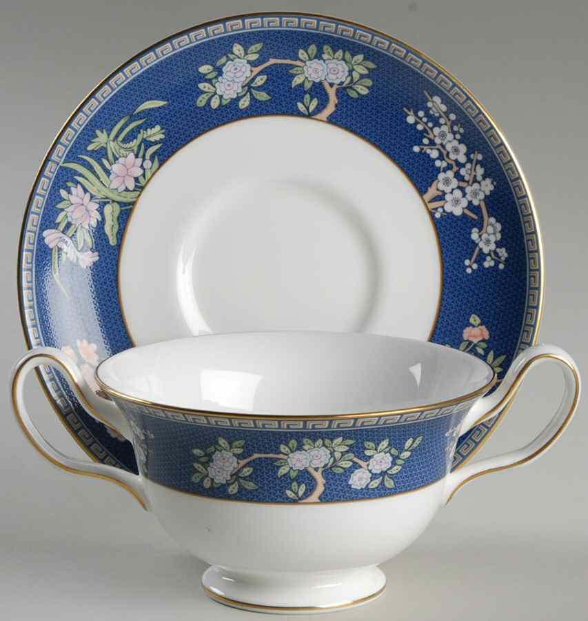 Blue Siam Footed Cream Soup Bowl & Saucer Set by Wedgwood-1