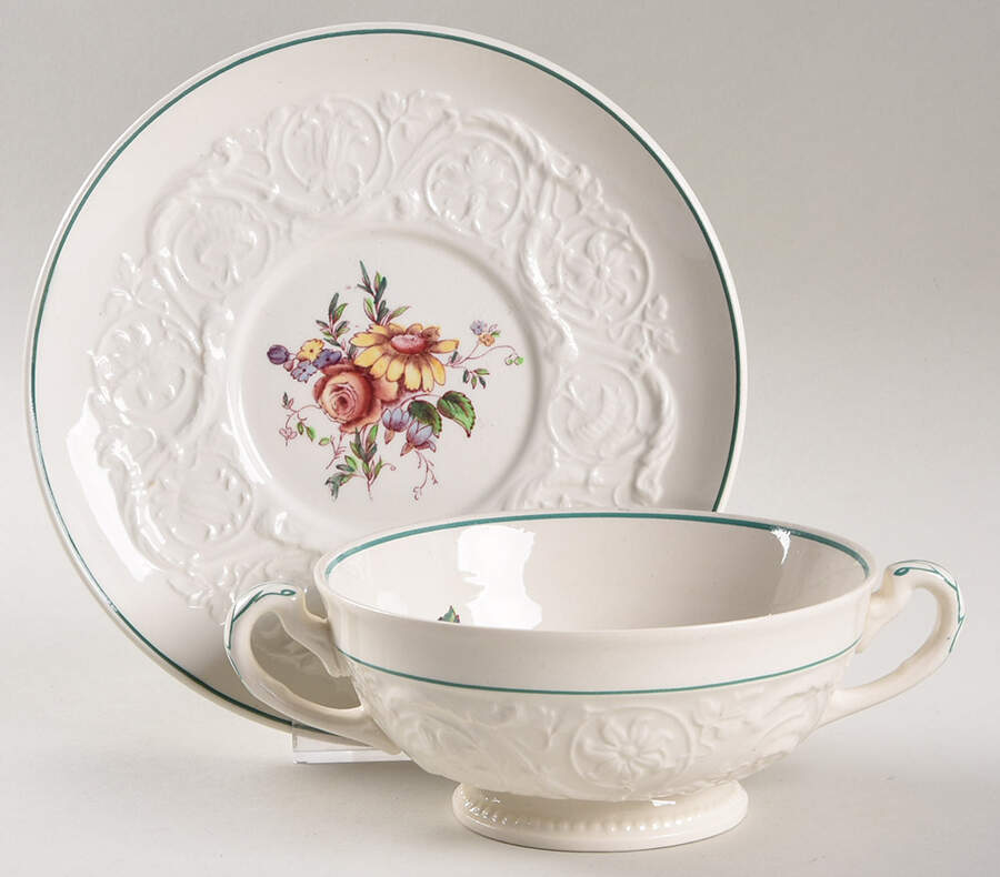 Bognor Footed Cream Soup Bowl & Saucer Set by Wedgwood-1