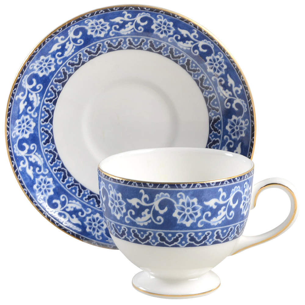 Bokhara (Newer, 1996) Leigh Shape Footed Cup & Saucer Set by Wedgwood-1