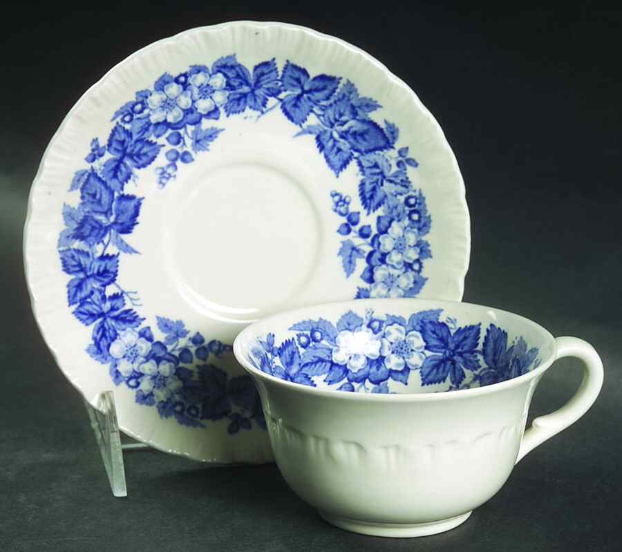 Bramble Blue (Shell Edge) Flat Cup & Saucer Set by Wedgwood-1