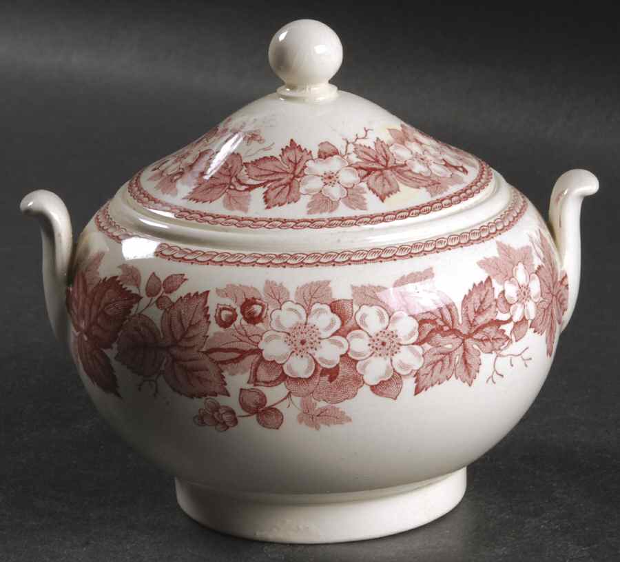 Bramble Pink (Plain Edge) 146 Shape Sugar Bowl & Lid by Wedgwood-1