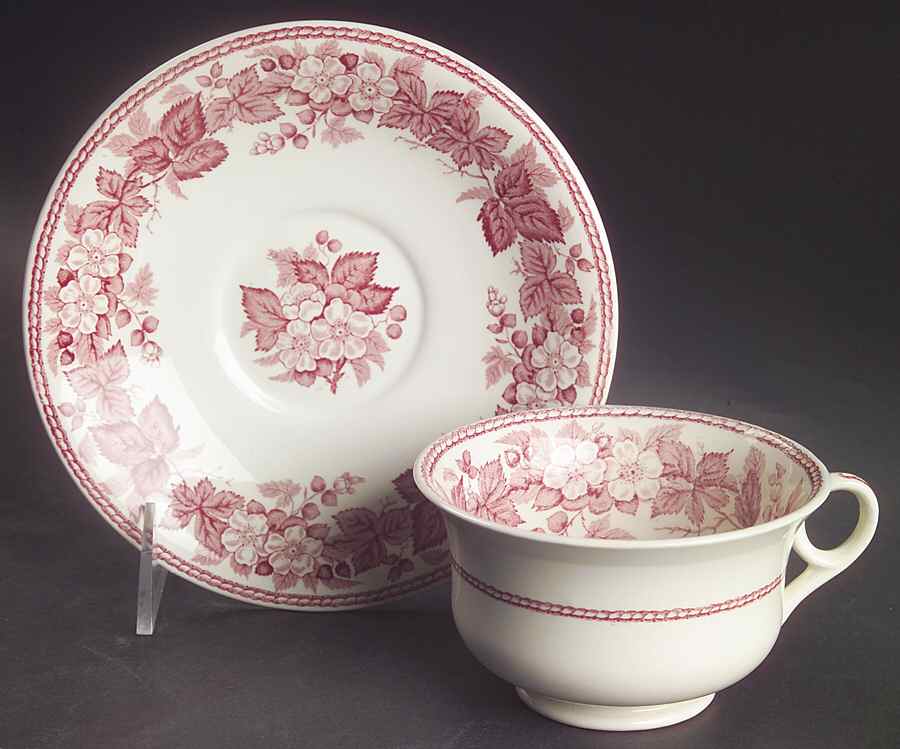 Bramble Pink (Plain Edge) Footed Cup & Saucer Set by Wedgwood-1