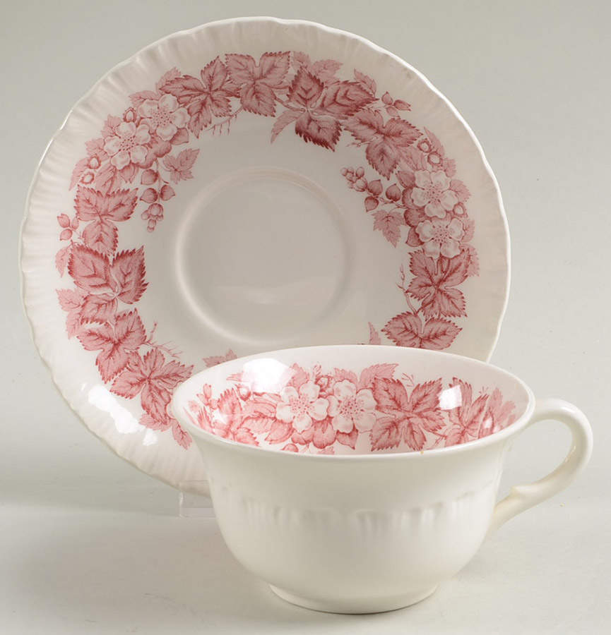 Bramble Pink (Shell Edge) Flat Cup & Saucer Set by Wedgwood-1
